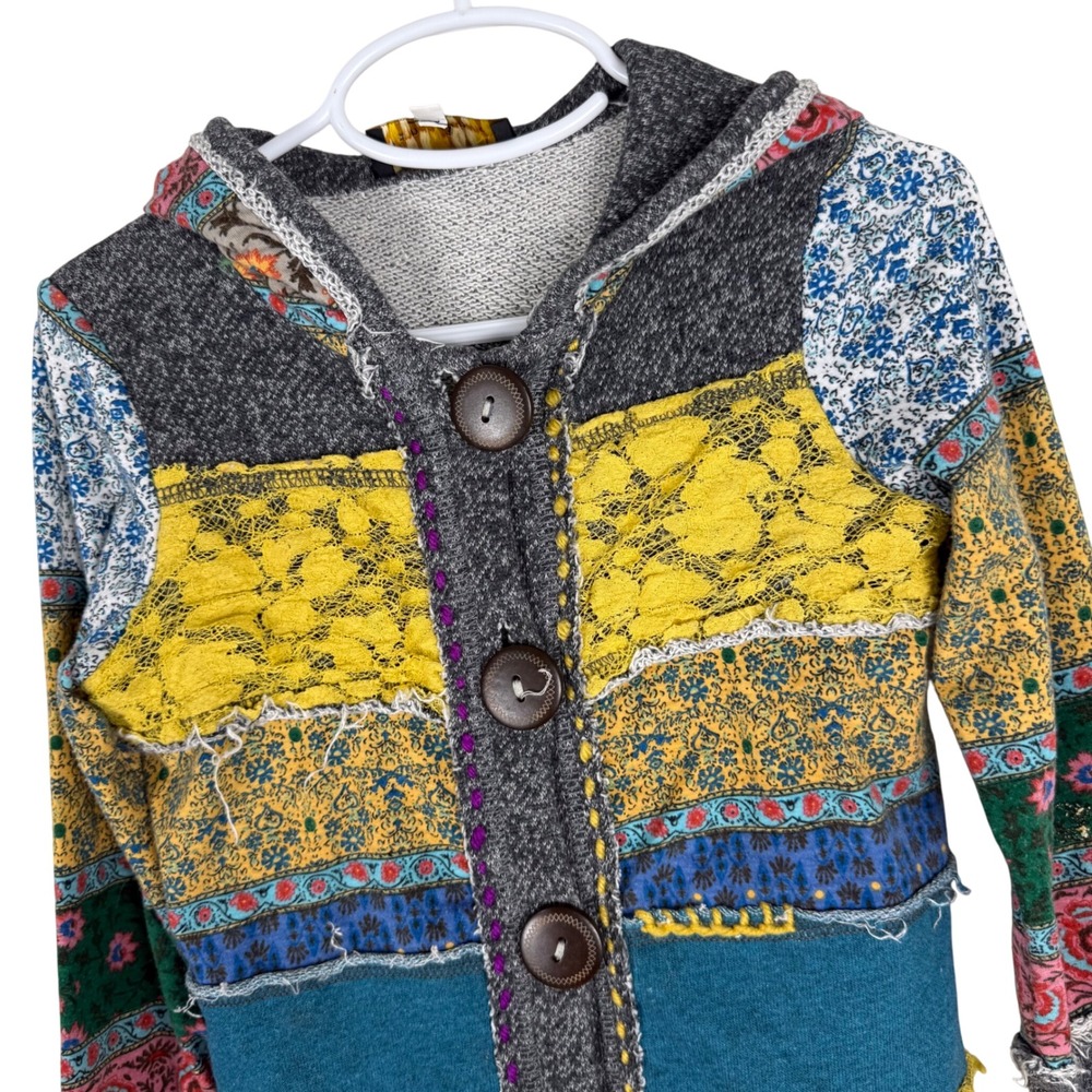 Hannah Banana Kids Girls Size 4 Patchwork Hooded Button Up‎ Cardigan Colorful